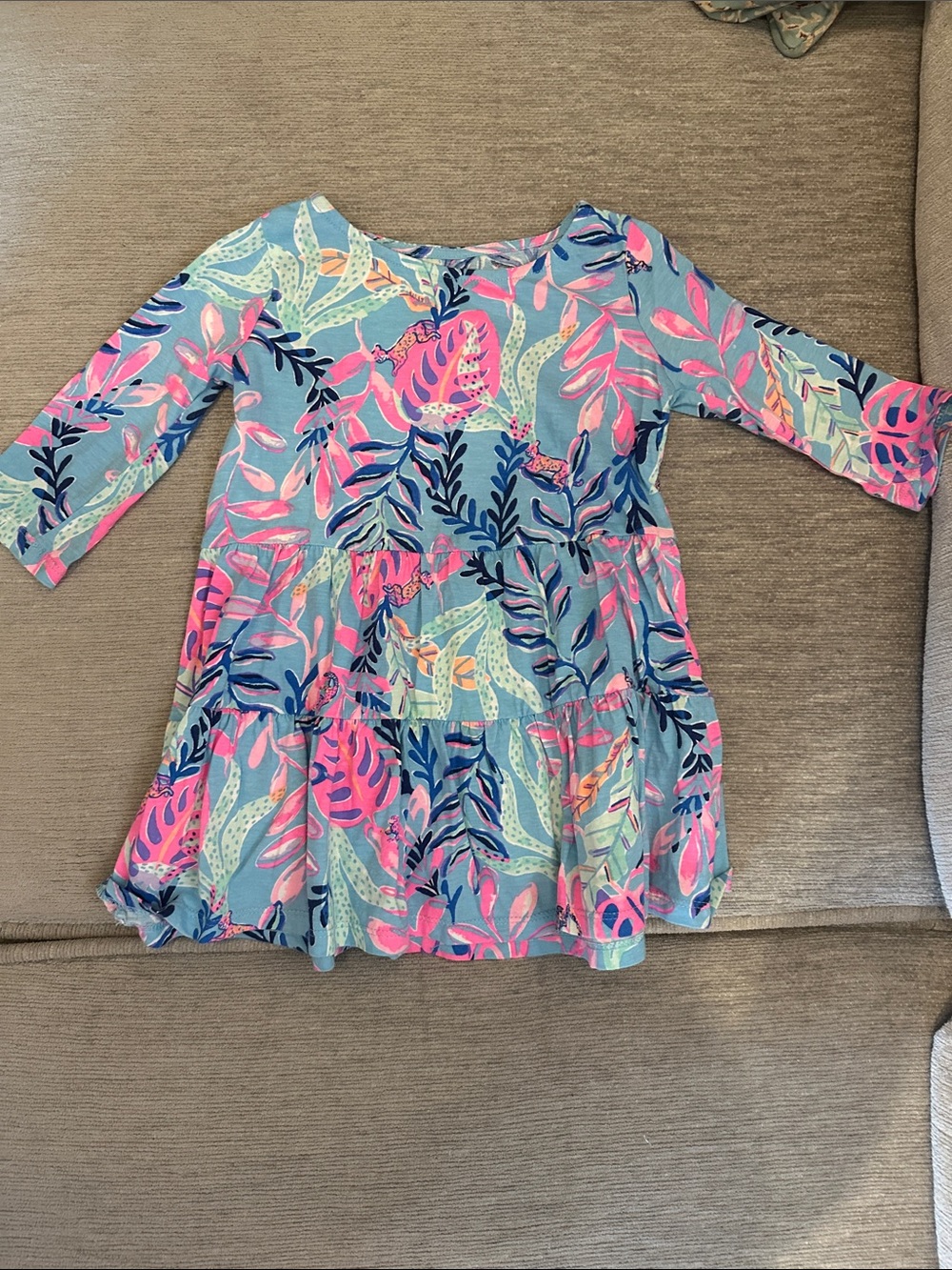 Lilly Pulitzer Blue Geanna Dress with Pink & Navy Leaf Print